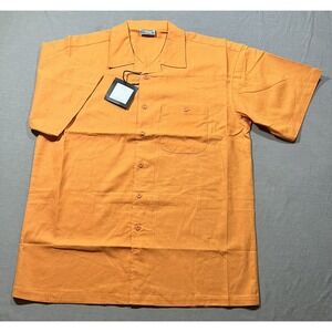 Five AR Linen Shirt Mens 2XL Orange Short Sleeve‎ Button Up Casual Beach.